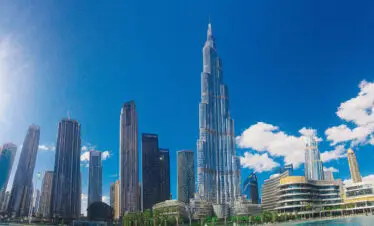 Skyscrapers at the downtown of Dubai on a sunny day, United Arab Emirates