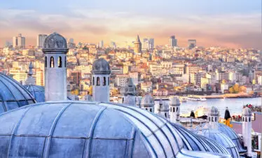View of Istanbul, the Golden Horn Bay and the dome of the Hagia Sophia
